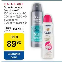 Tesco Dove Advance Deodorant nabídka