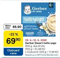 Tesco Gerber Dezert hello yogo nabídka