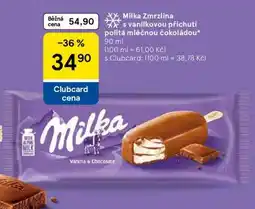 Tesco Milka Zmrzlina s vanilkovou příchutí politá mléčnou čokoládou nabídka