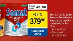 Tesco Somat Excellence Kapsle do myčky na nádobí 4 in 1, 75 ks nabídka
