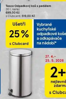 Tesco Tesco Odpadkový koš s pedálem, 30 l, nerez nabídka