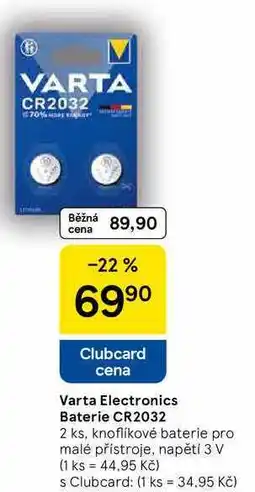 Tesco Varta Electronics Baterie CR2032 2 ks, knoflíkové baterie pro malé přístroje, napětí 3 V nabídka