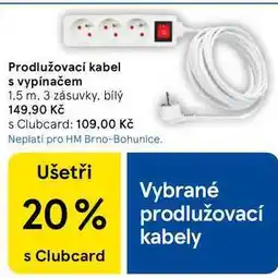 Tesco Prodlužovací kabel s vypínačem, 1,5 m, 3 zásuvky, bílý nabídka