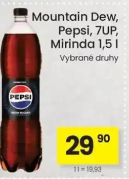 Kubík potraviny Mountain Dew, Pepsi, 7UP, Mirinda nabídka