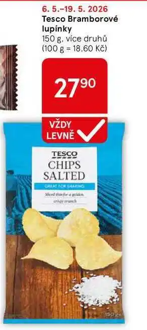 Tesco Tesco Bramborové lupínky, 150 g, více druhů nabídka