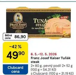 Tesco Franz Josef Kaiser Tuňák steak, 2x 80 g. pevný podíl 2× 52 g nabídka