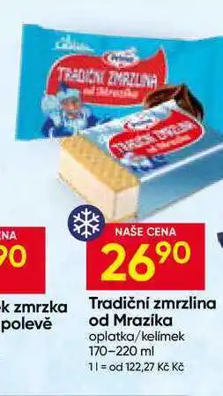 Hruška Tradiční zmrzlina od Mrazíka oplatka/kelimek nabídka
