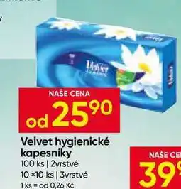 Hruška Velvet hygienické kapesníky 100 ks 2vrstvé 10×10 ks nabídka