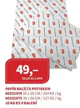 Kubík potraviny Papír balící s potiskem nabídka