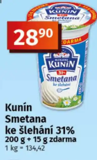 COOP TIP Kunín Smetana ke šlehání 31% nabídka
