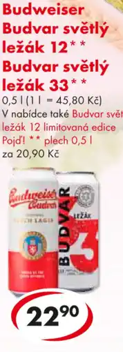 CBA Budweiser Budvar světlý ležák 12** Budvar světlý ležák 33 nabídka