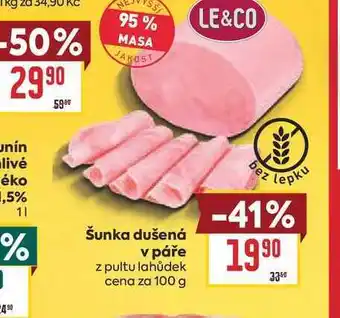 Billa Šunka dušená v páře z pultu lahůdek cena za nabídka