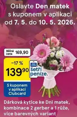 Tesco Dárková kytice ke Dni matek, kombinace 2 gerber a 1 růže, více barevných variant nabídka