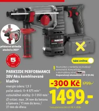 Lidl PARKSIDE PERFORMANCE 20V Aku kombinované kladivo nabídka