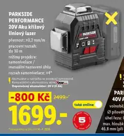 Lidl PARKSIDE PERFORMANCE 20V Aku křížový liniový laser nabídka
