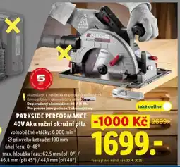 Lidl PARKSIDE PERFORMANCE 40V Aku ruční okružní pila nabídka