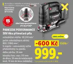 Lidl PARKSIDE PERFORMANCE 20V Aku přímočará pila nabídka