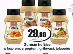 Adam Gurmán hořčice s koprem, s pepřem, grilovací, jalapeño nabídka