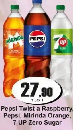 Adam Pepsi Twist a Raspberry, Pepsi, Mirinda Orange, 7 UP Zero Sugar nabídka