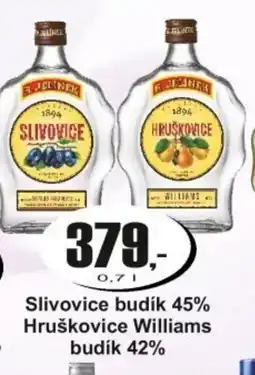 Adam Slivovice budík 45% Hruškovice Williams budík 42% nabídka