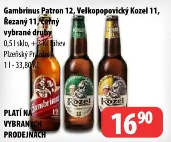 Gambrinus Patron 12, Velkopopovický Kozel 11, Řezaný 11, Cerný
