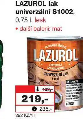 Barvy a laky drogerie LAZUROL lak univerzální S1002, 0,75 I, lesk nabídka