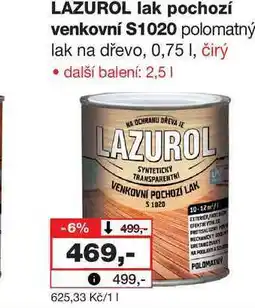 Barvy a laky drogerie LAZUROL lak pochozí venkovní S1020 polomatný lak na dřevo nabídka