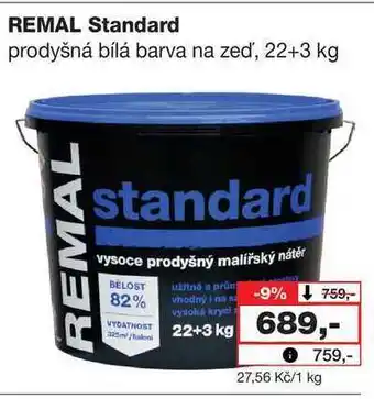 Barvy a laky drogerie REMAL Standard prodyšná bílá barva na zeď, 22+3 kg nabídka