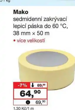 Barvy a laky drogerie Mako sedmidenní zakrývací lepicí páska do 60 °C, 38 mm x 50 m nabídka