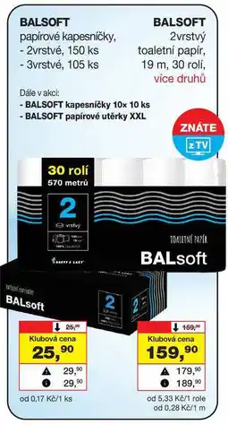 Barvy a laky drogerie BALSOFT papírové kapesníčky, - 2vrstvé, 150 ks - 3vrstvé, 105 ks nabídka