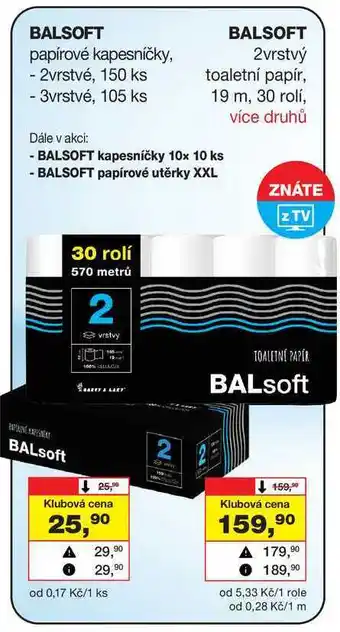 Barvy a laky drogerie BALSOFT papírové kapesníčky, - 2vrstvé, 150 ks - 3vrstvé, 105 ks nabídka