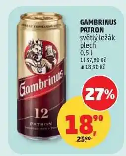 Penny Market Gambrinus Patron světlý ležák plech 0,5 l nabídka