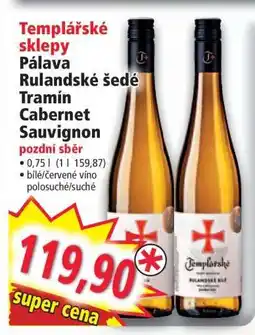Norma Templářské sklepy Pálava Rulandské šedé Tramín Cabernet Sauvignon nabídka
