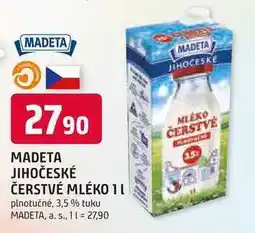 Trefa MADETA JIHOČESKÉ ČERSTVÉ MLÉKO 1l plnotučné, 3,5 % tuku nabídka