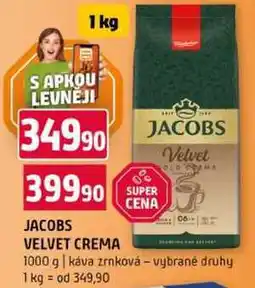 Terno JACOBS VELVET CREMA 1000 g káva zrnková vybrané druhy nabídka