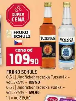 Terno FRUKO SCHULZ 0,5l Jindřichohradecký Tuzemák 37,5% 0,5l Jindřichohradecká vodka 37,5% nabídka