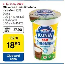 Tesco Mlékárna Kunín Smetana na vaření 12% nabídka