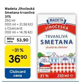 Tesco Madeta Jihočeská Smetana trvanlivá 31% nabídka