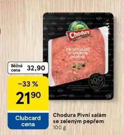 Tesco Chodura Pivní salám se zeleným pepřem nabídka
