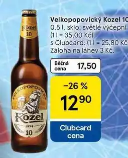 Tesco Velkopopovický Kozel 10, 0.5 l, sklo, světlé výčepní nabídka