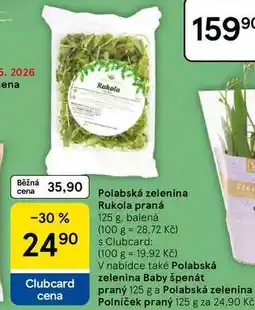 Tesco Polabská zelenina Rukola praná, 125 g, balená nabídka