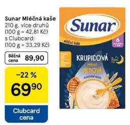 Tesco Sunar Mléčná kaše, 210 g, více druhů nabídka