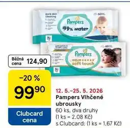 Tesco Pampers Vlhčené ubrousky, 60 ks, dva druhy nabídka
