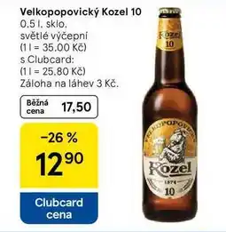Tesco Velkopopovický Kozel 10, 0,5 l, sklo, světlé výčepní nabídka