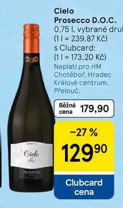 Tesco Cielo Prosecco D.O.C., 0.75 I, vybrané druh nabídka