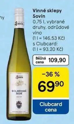Tesco Vinné sklepy Sovín, 0.75 I, vybrané druhy, odrůdové víno nabídka
