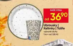 Hruška Ubrousky, Kelímky, Talíře vybrané druhy nabídka
