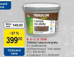 Tesco Trikolor Lazura na ploty, 5 l. voděodolná. rychleschnoucí, vice barev nabídka