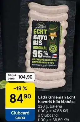 Tesco Láda Grileman Echt bavoriš bílá klobása, 220 g, balená nabídka