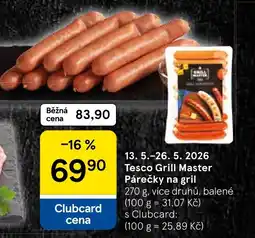 Tesco Tesco Grill Master Párečky na gril nabídka